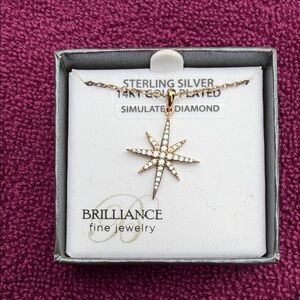 14K Gold Plated Sterling Silver Starburst Pendant Necklace -
